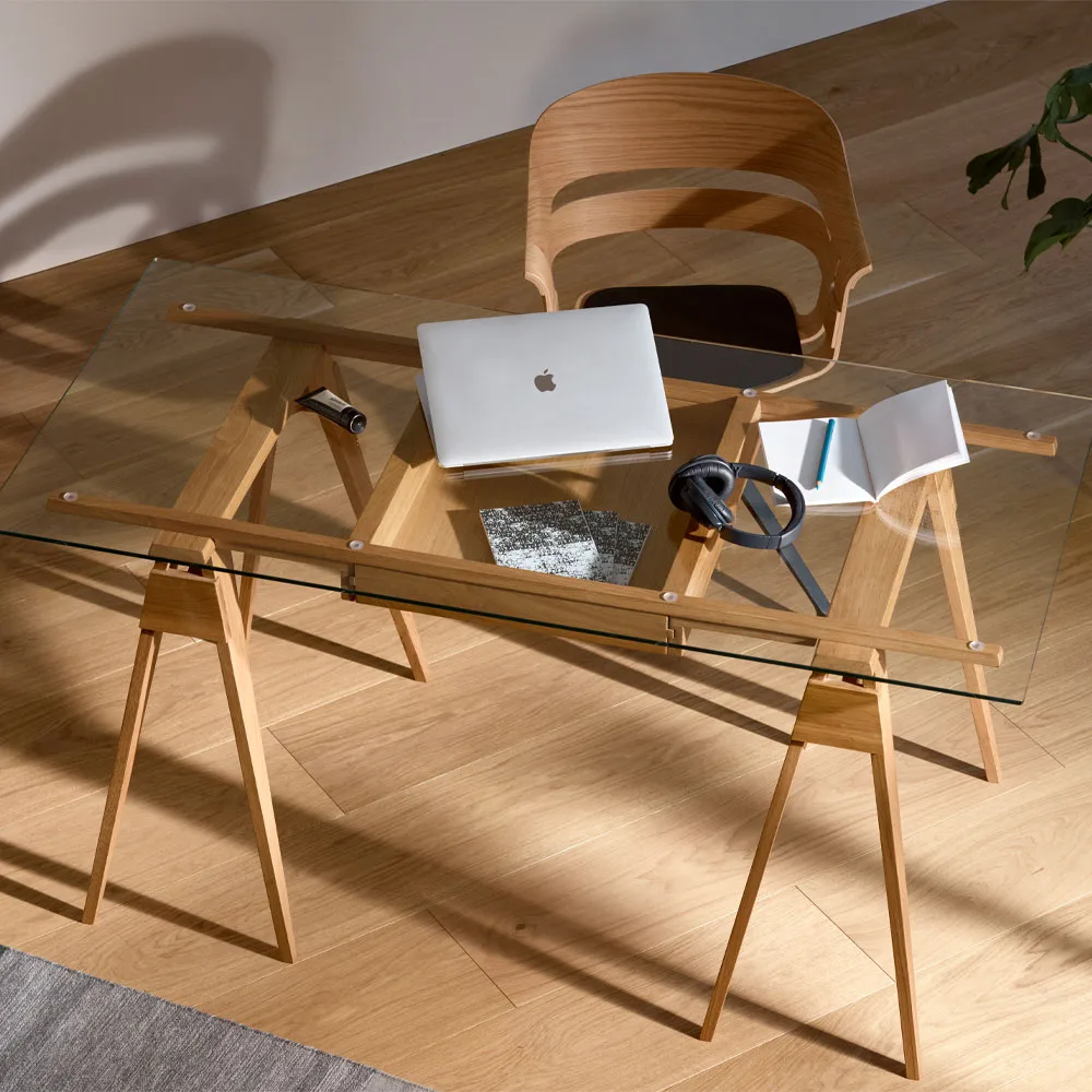 Arco biuro, biały lakier, wł. szuflada, szklany top Design House Stockholm