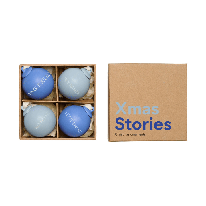 XMAS Stories bombka świąteczna Ø4 cm 4-pak - Cobalt blue-light blue - Design Letters