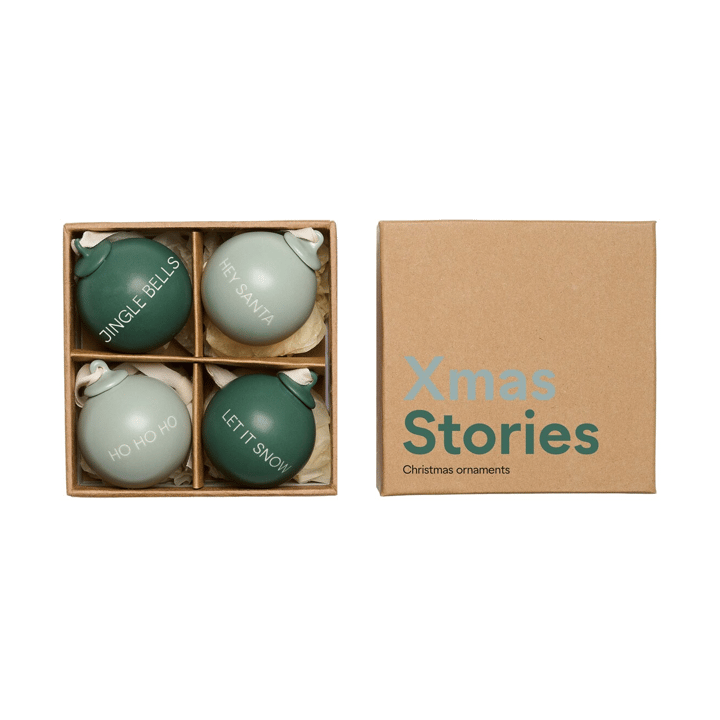 XMAS Stories bombka świąteczna Ø4 cm 4-pak - Dark green-dusty green - Design Letters