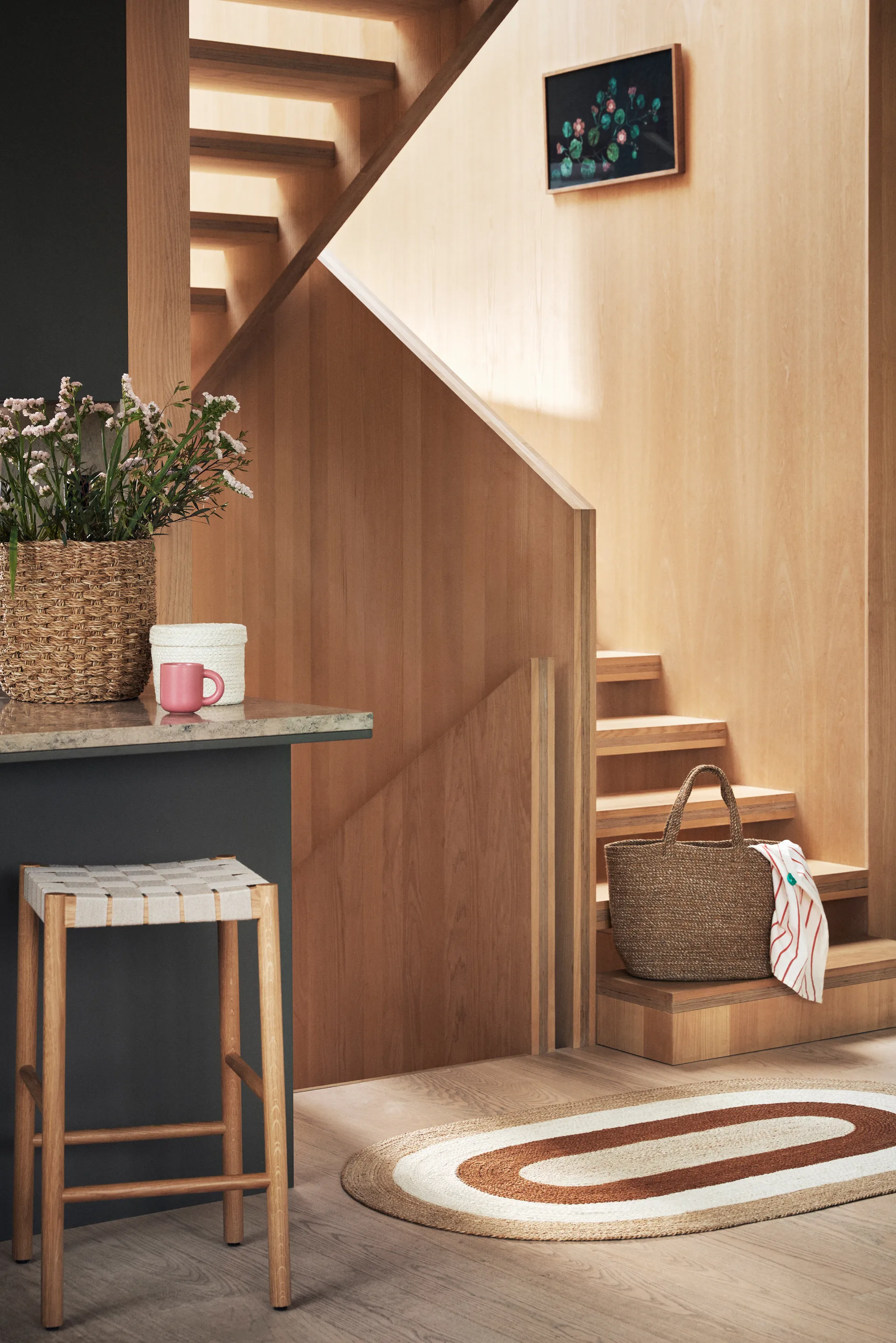 Elin striped owalny dywan z juty 92x150 cm, Brick Dixie