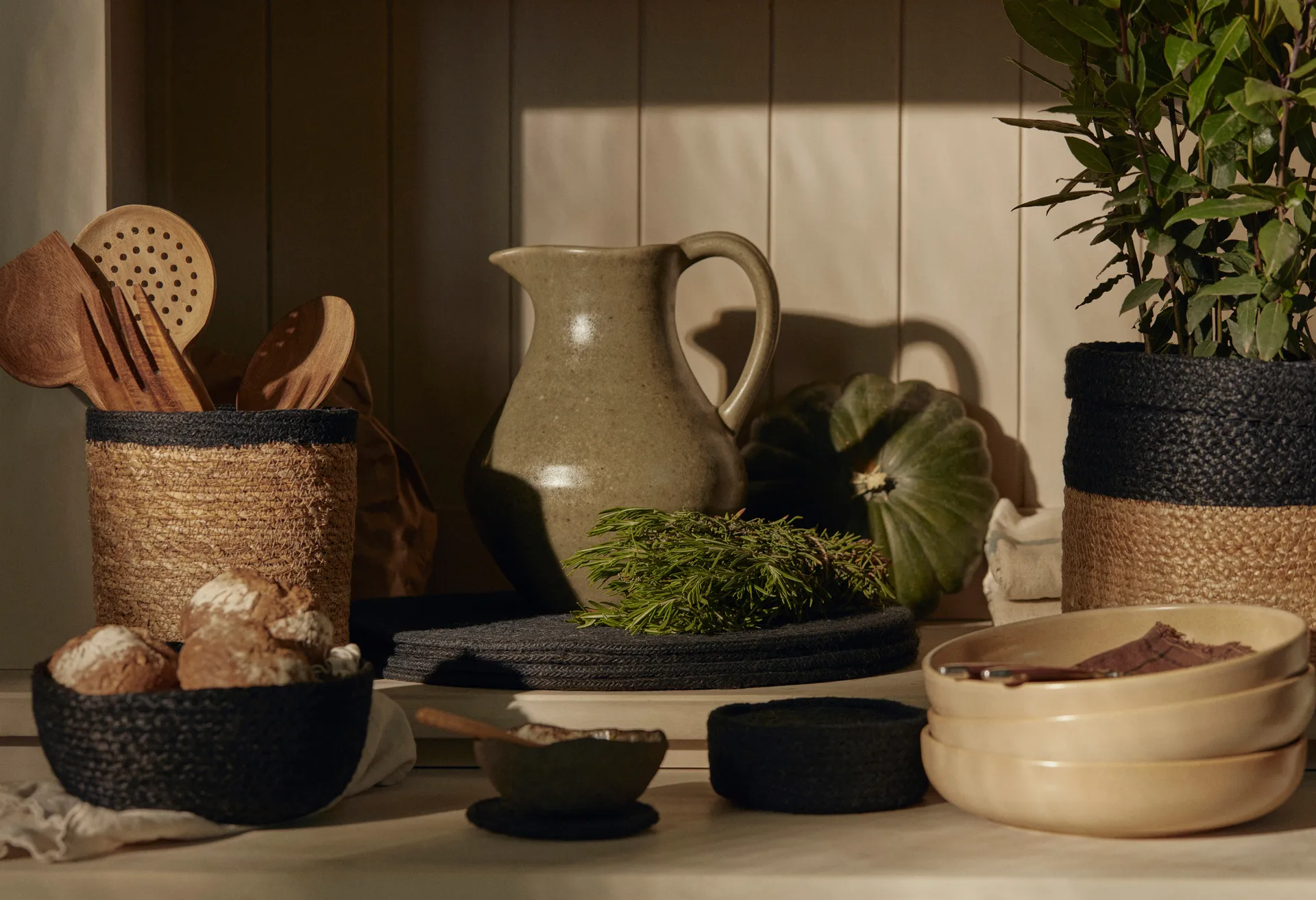 Kosz do przechowywania Elin 3-pak, Naturalny-czarny Dixie