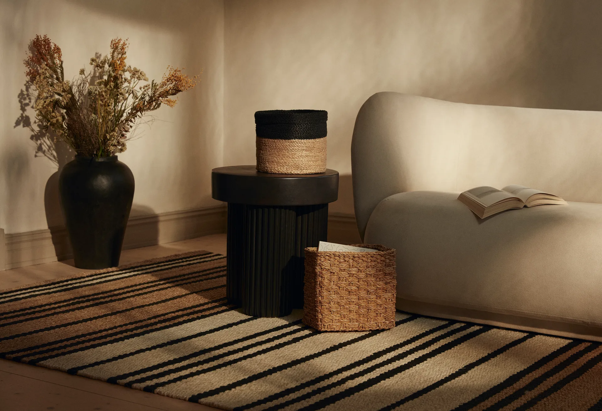 Kosz do przechowywania Elin 3-pak, Naturalny-czarny Dixie