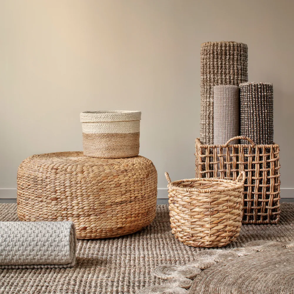 Lily puf Ø59 cm, naturalny, hiacynt wodny, okrągły Dixie