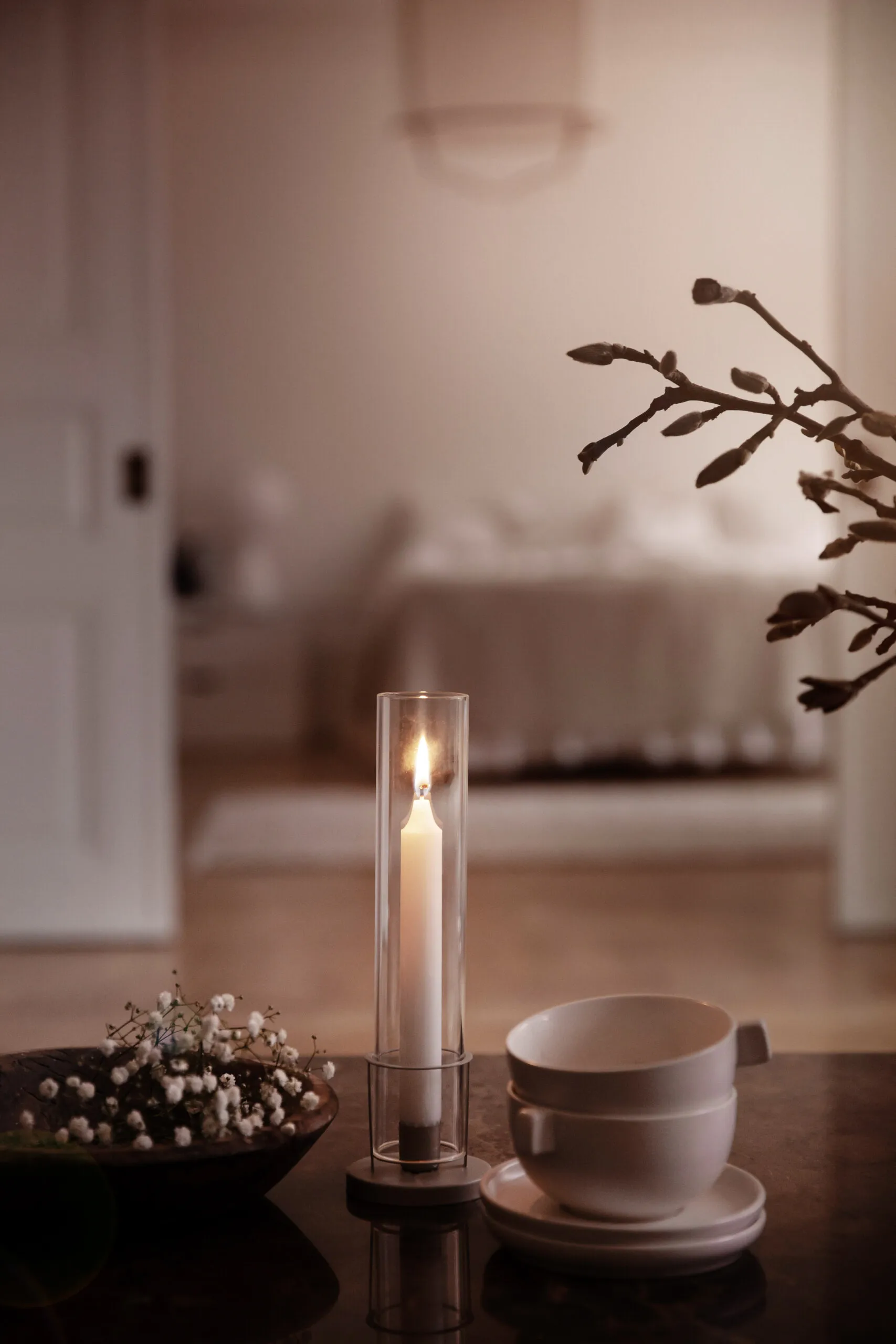 Ernst świecznik wąski szklany cylindryczny, Beżowy ERNST