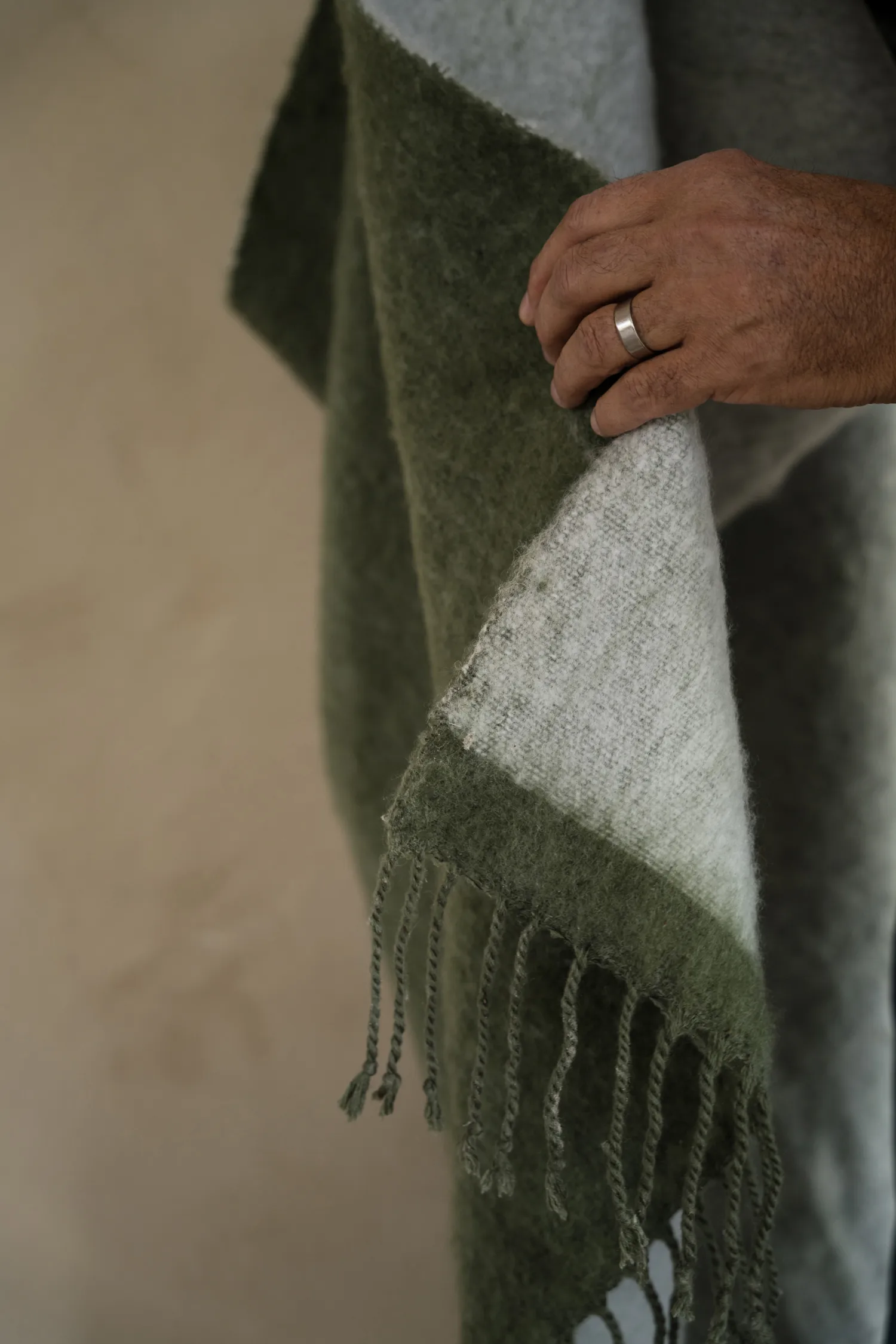 Koc z frędzlami Ernst 130x170 cm, Zielono-biały ERNST