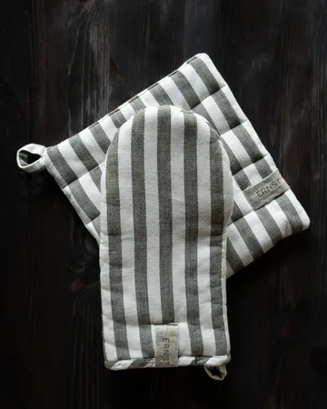 Rękawica kuchenna w szerokie paski Ernst - Szałwia-biel - ERNST