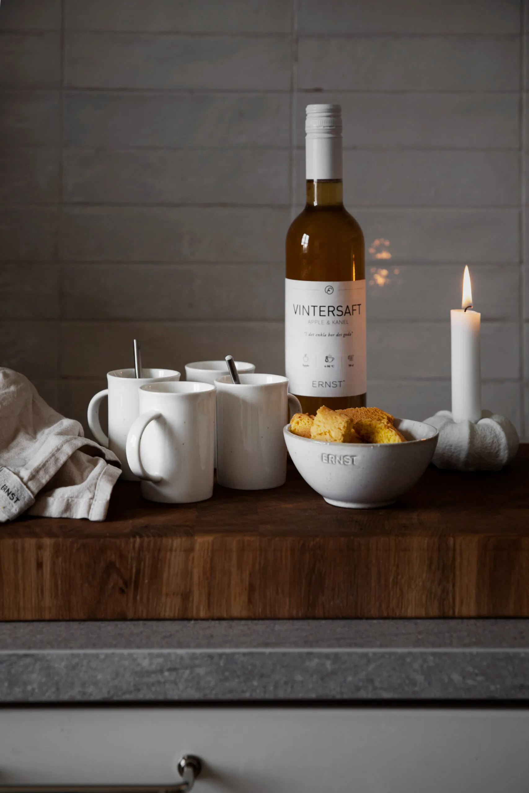 Świecznik Ernst z kamionki Ø7,5 cm, Natura biała ERNST