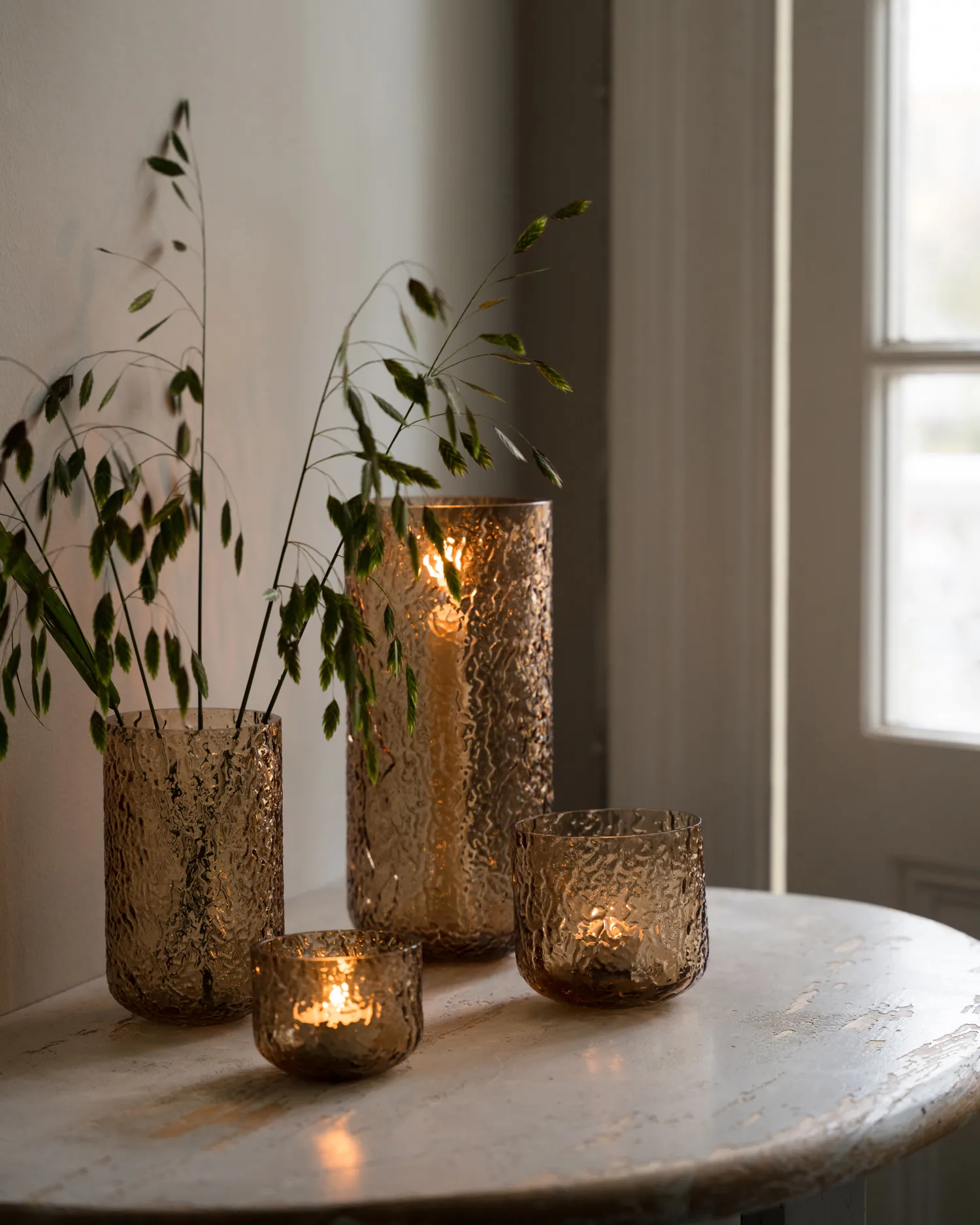 Wazon/świecznik wzorzysty Ernst, Bursztyn, Ø8x6 cm ERNST