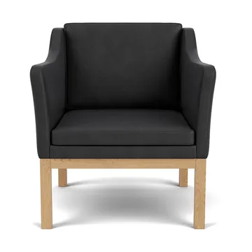 Fotel z podłokietnikami L46 MK155 easy chair - Dąb lakierowany-skóra czarna - FDB Møbler