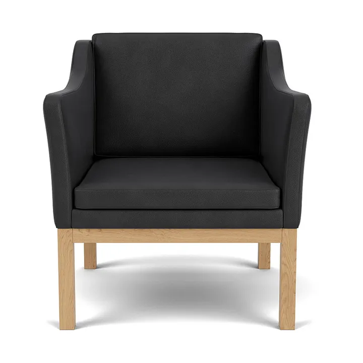 Fotel z podłokietnikami L46 MK155 easy chair - Dąb lakierowany-skóra czarna - FDB Møbler