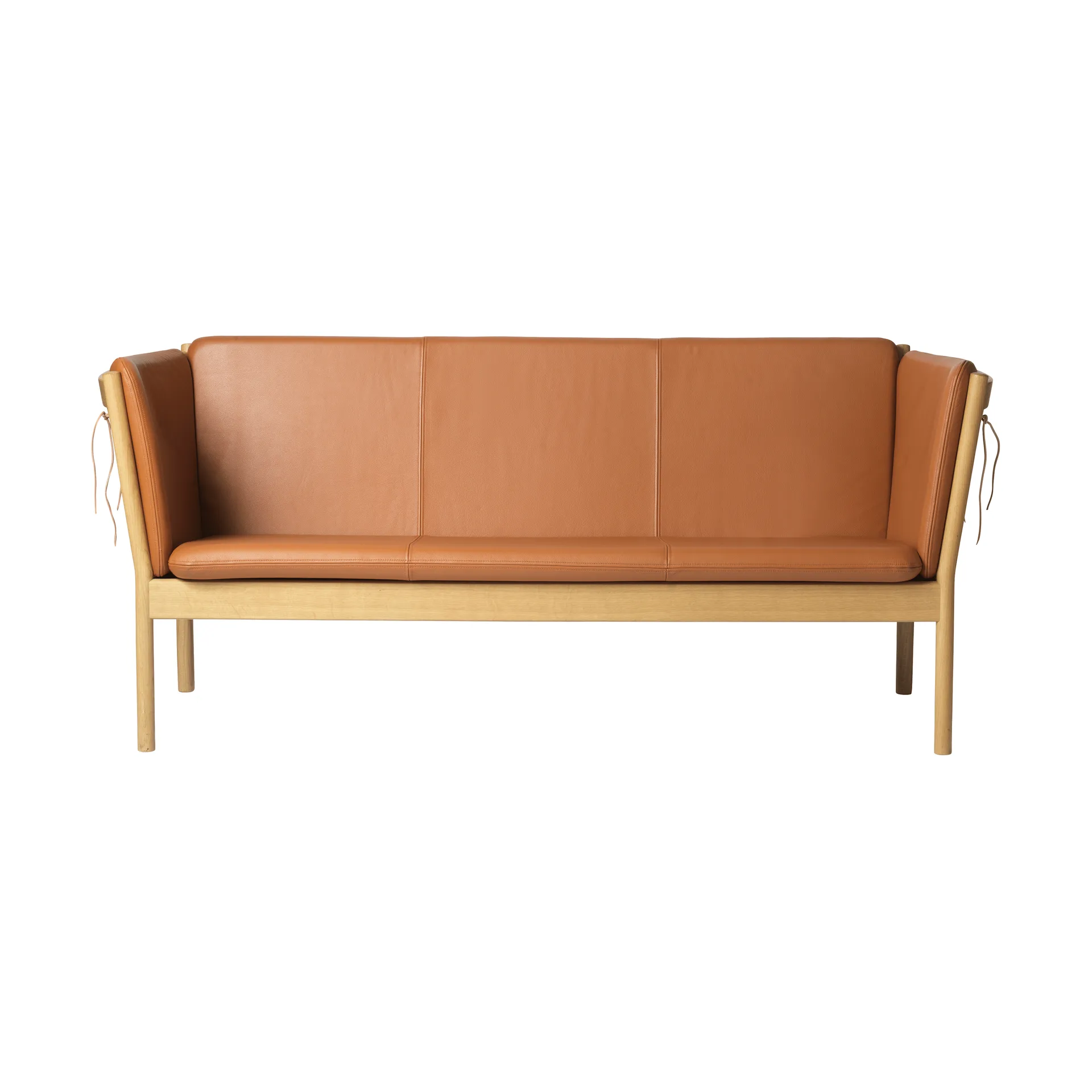 Sofa J149, Skóra cognac-dąb lakierowany, 3-osobowa FDB Møbler