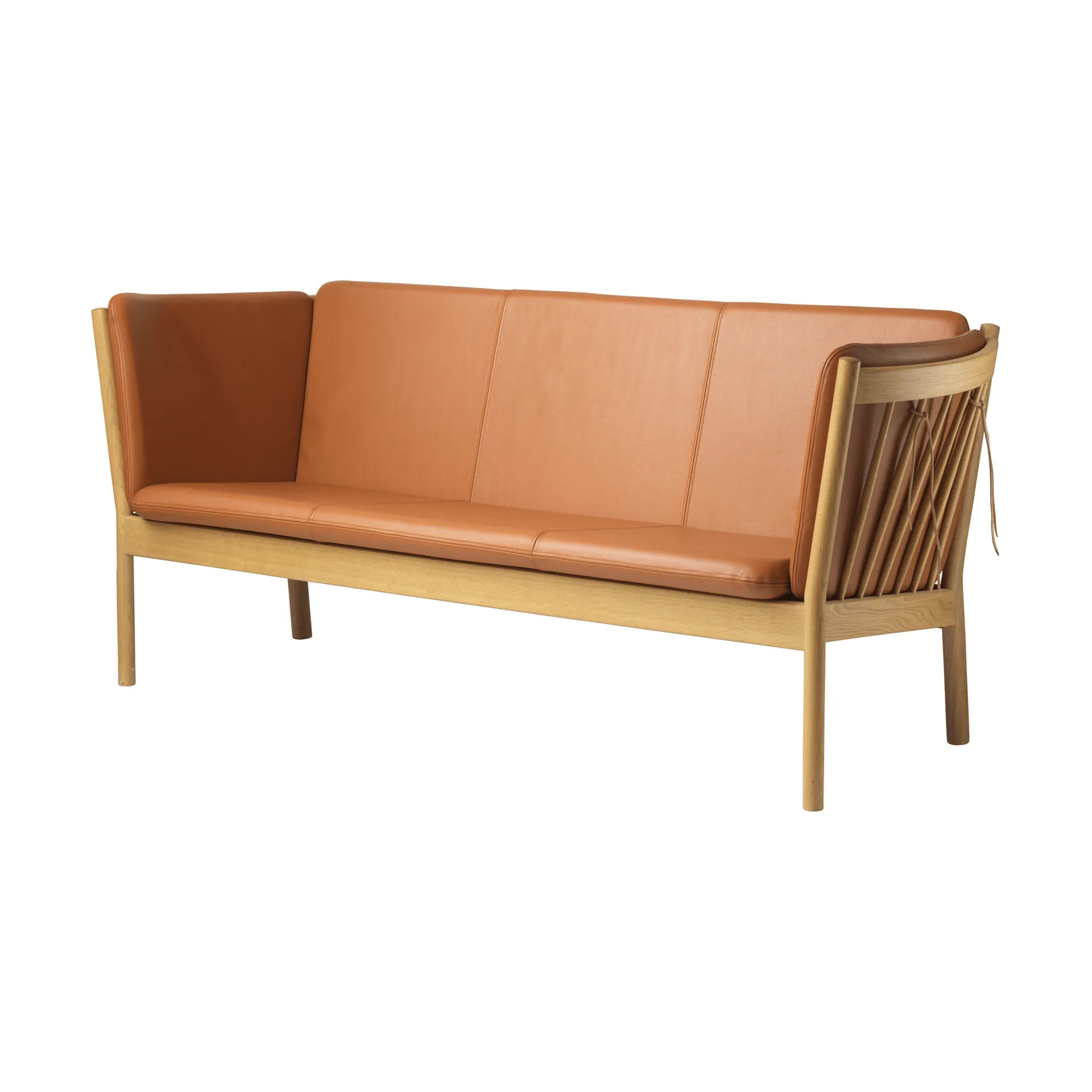 Sofa J149, Skóra cognac-dąb lakierowany, 3-osobowa FDB Møbler