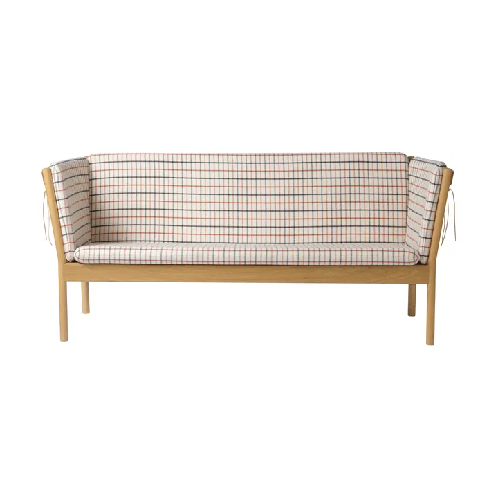 Sofa J149 - Tkanina czerwona-dąb lakierowany, 3-osobowa - FDB Møbler