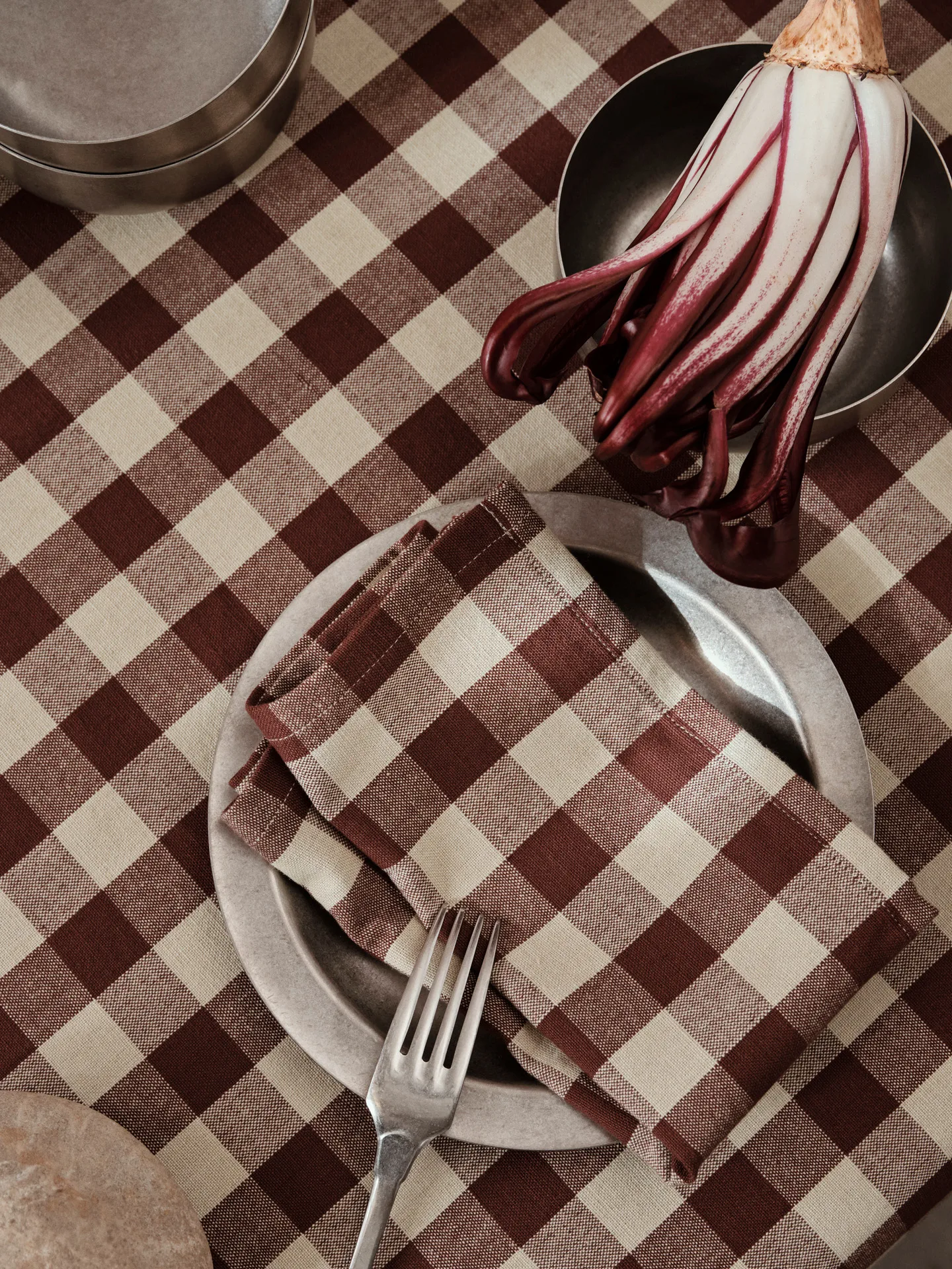 Bothy Check bawełniana serwetka 40x40 cm 4-pak, Cinnamon-grey green Ferm Living