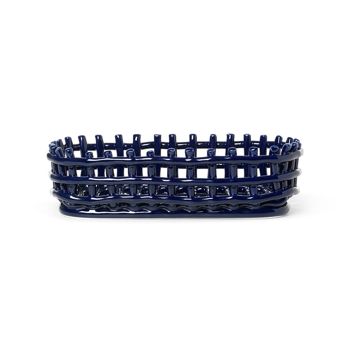 Ceramic koszyk pleciony, owal 15x30 cm - Niebieski - Ferm LIVING