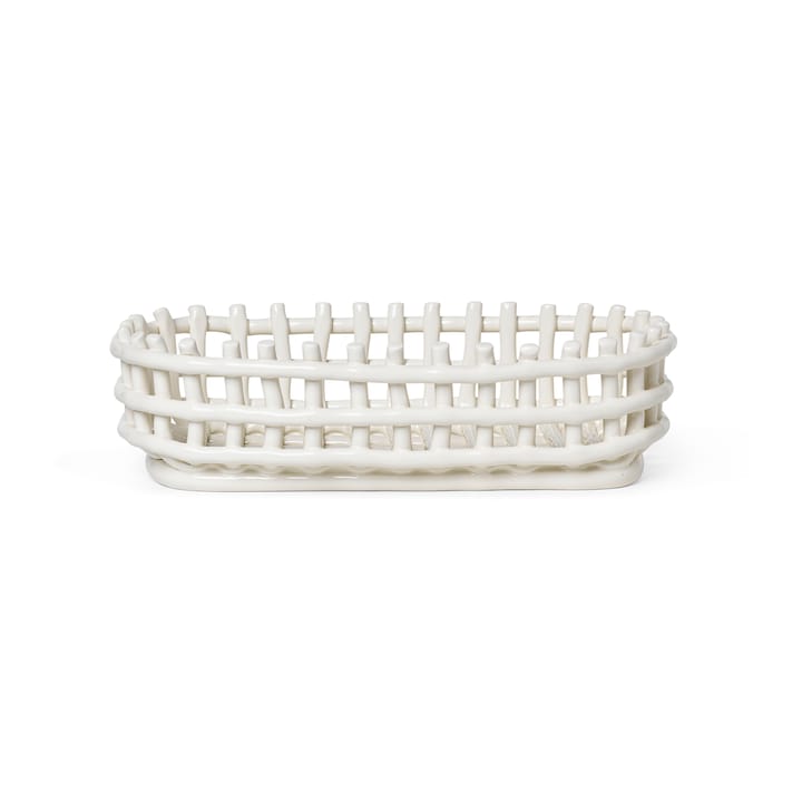 Ceramic koszyk pleciony, owal 15x30 cm - Off white - Ferm Living