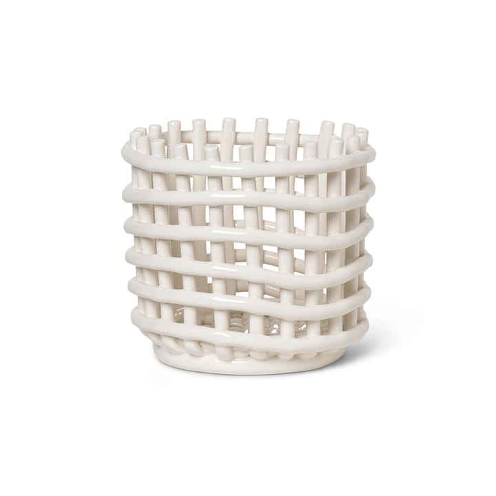 Ceramic pleciony koszyk  Ø16 cm - off white - Ferm LIVING