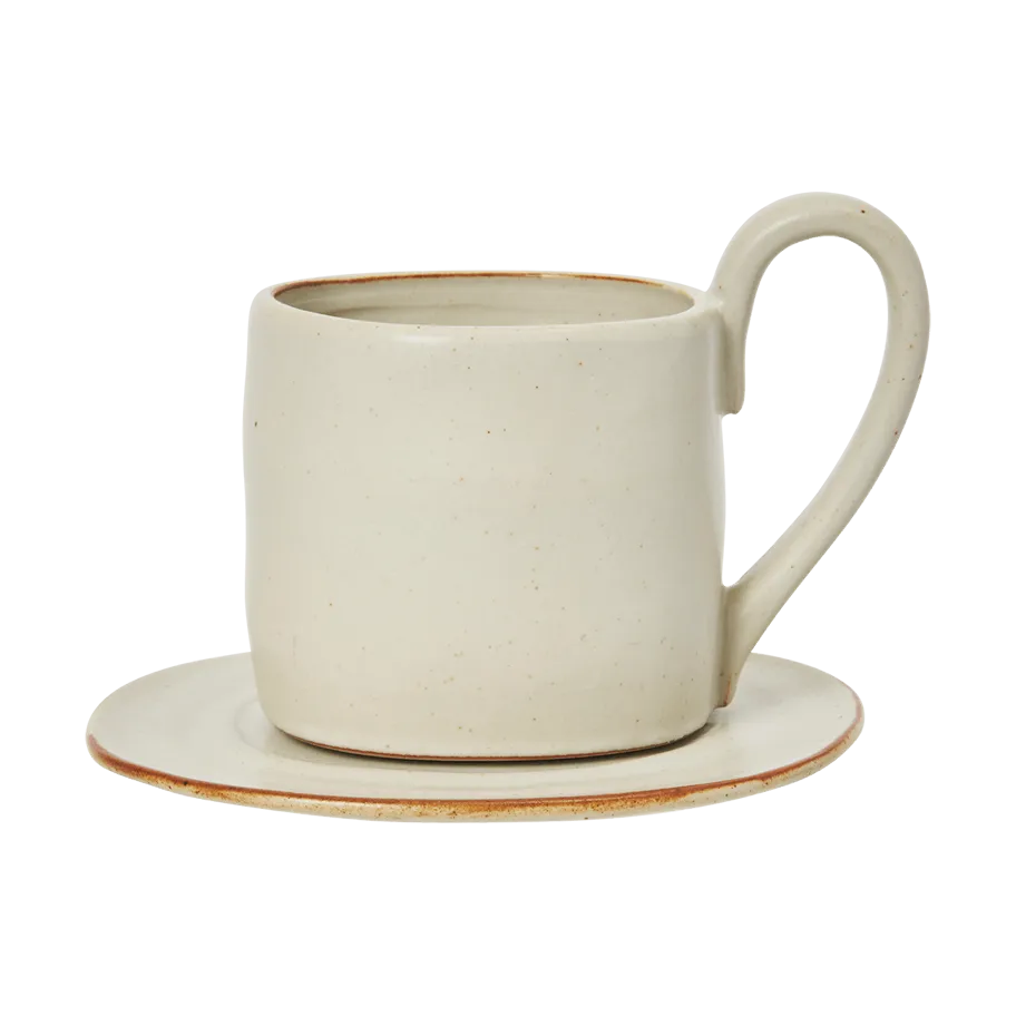 Flow filiżanka ze spodkiem 250 ml, Off-white speckle Ferm Living