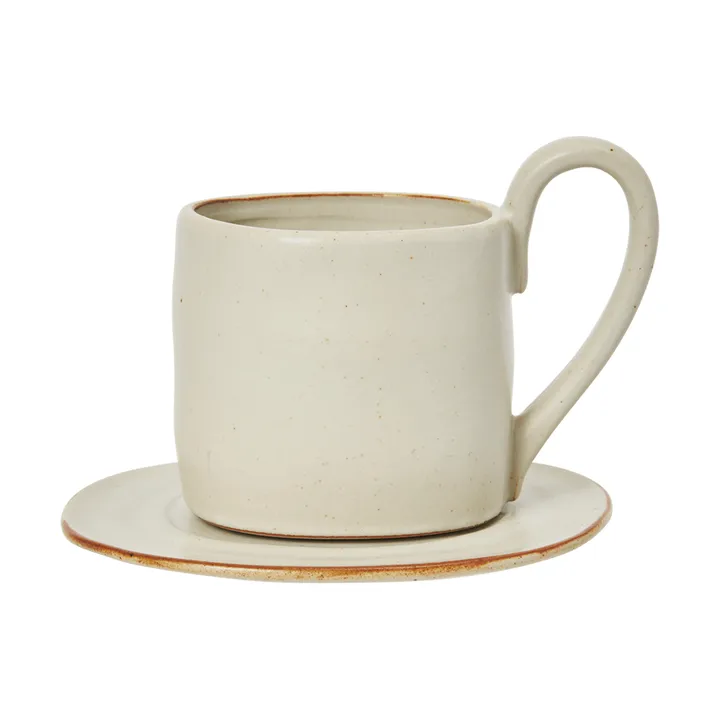 Flow filiżanka ze spodkiem 250 ml - Off-white speckle - Ferm Living