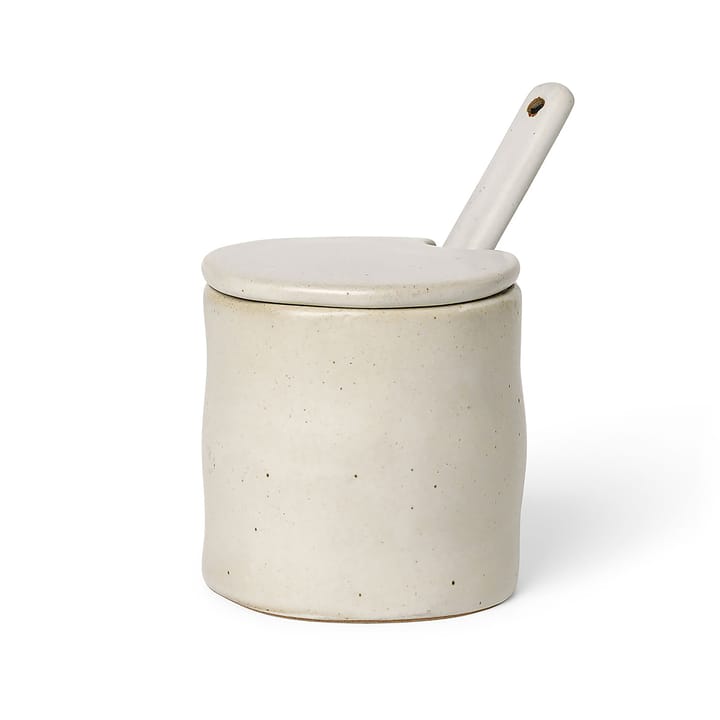 Flow słoik na dżem z łyżeczką - Off-white speckle - Ferm Living