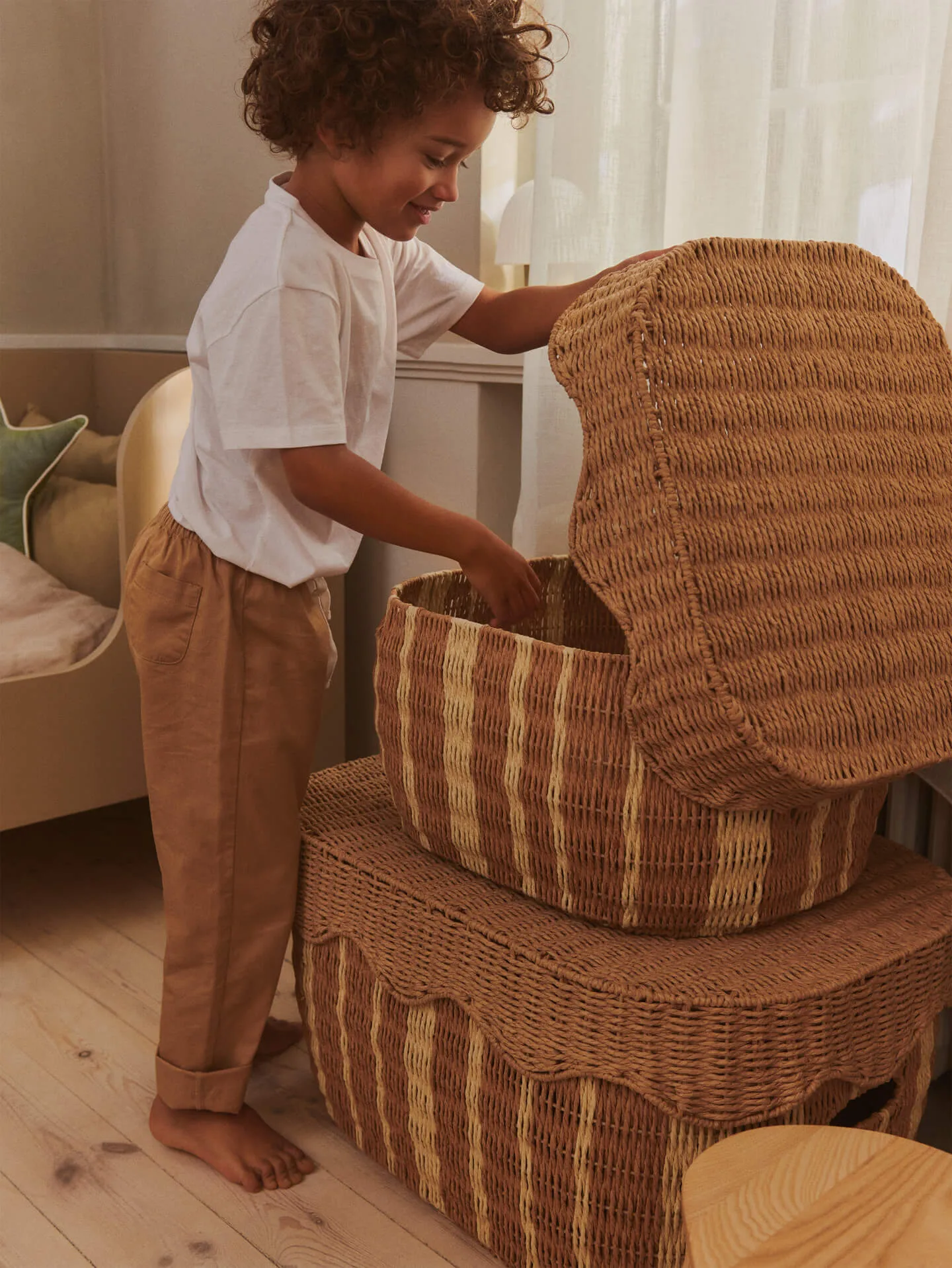 Kosz do przechowywania Rivan, 2 części, Natural-off-white Ferm Living