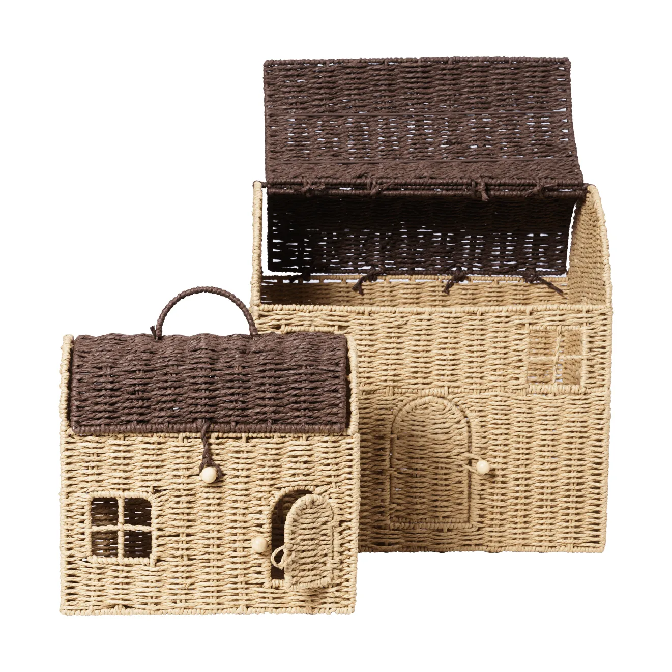 Kosze do przechowywania w kształcie domku Casu, 2 części, Natural-dark brown Ferm Living