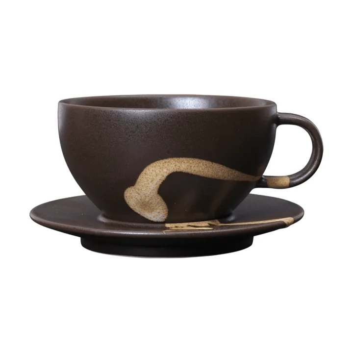 Koyo filiżanka ze spodkiem 360 ml - Dark brown-buff - Ferm Living