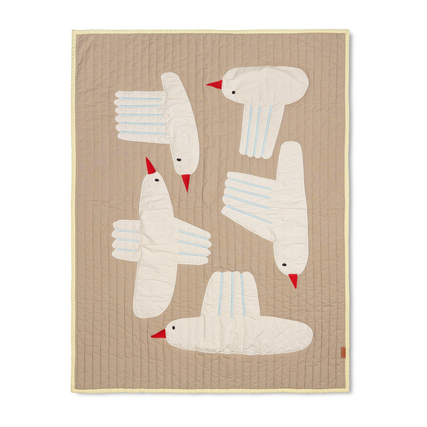 Ferm Living Pikowany koc Bird Beżowy | Skandynawski Design | Koce dla dzieci | Beżowy