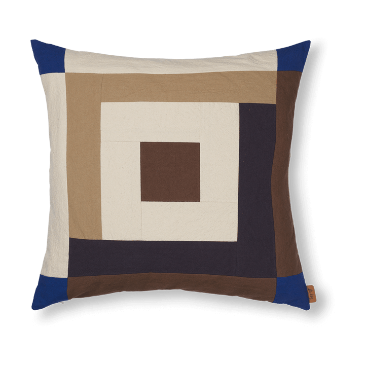 Poszewka na poduszkę Border patchwork 50x50 cm - Carob brown-bright blue - Ferm LIVING