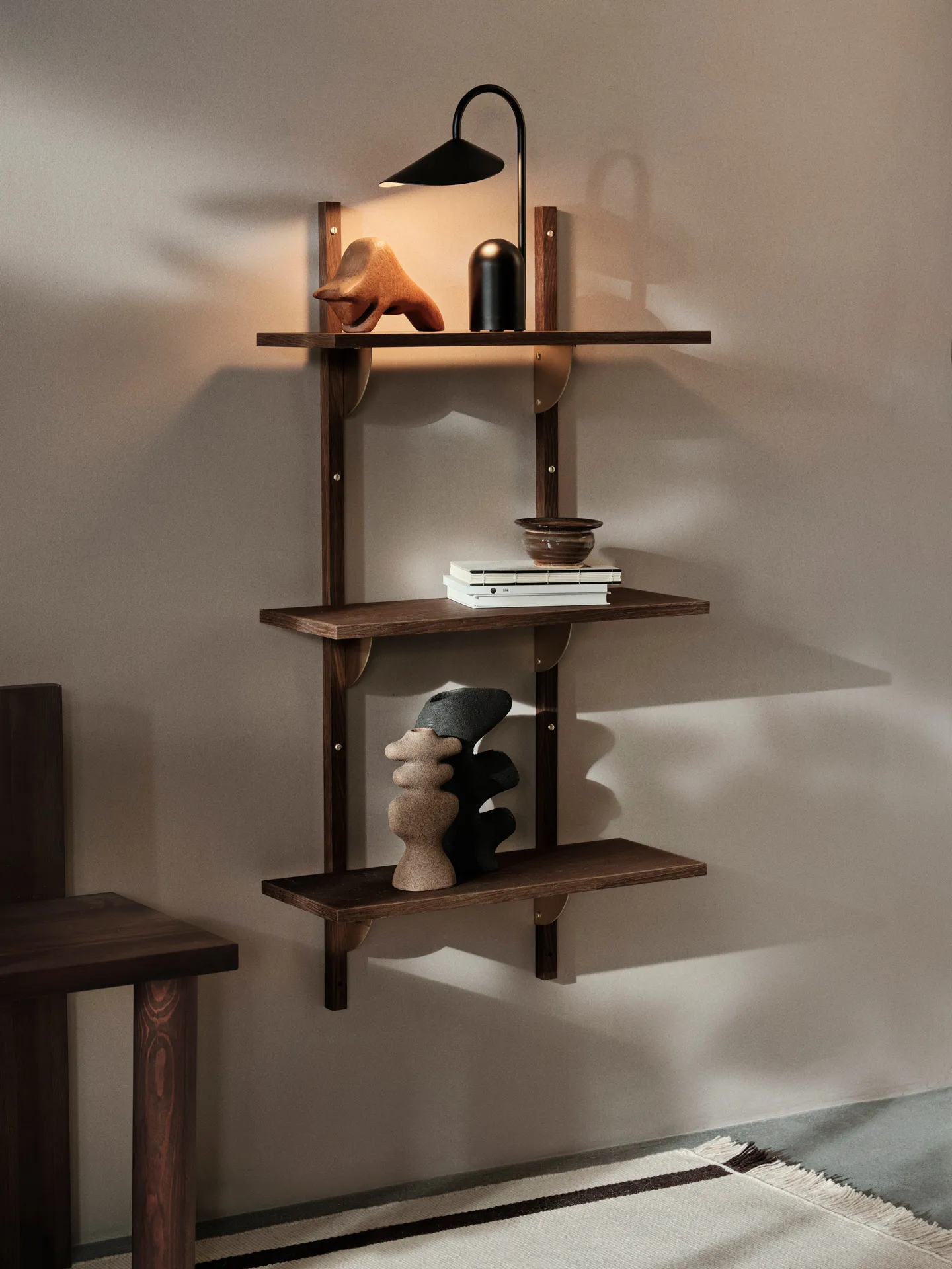 Sector półka triple narrow, Smoked Oak, brass Ferm Living