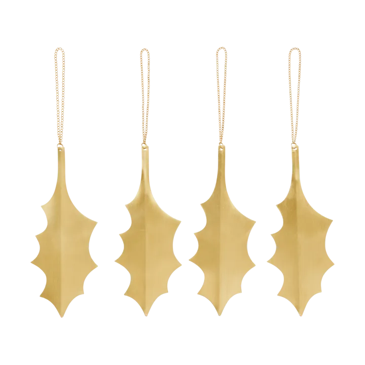 Zawieszka dekoracyjna Holly leaf 13,5 cm, 4 szt. - Mosiężny - Ferm Living