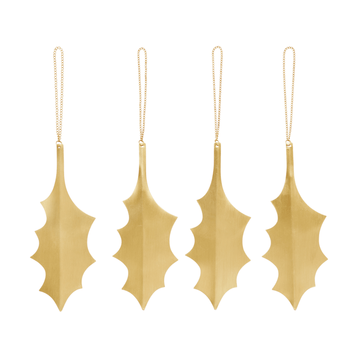 Zawieszka dekoracyjna, liść ostrokrzewu 13,5 cm, 4-pak - Mosiężny - Ferm Living