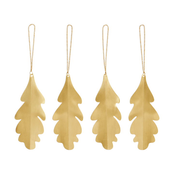 Zawieszki dekoracyjne, liść dębu, 13,5 cm, 4-pak - Mosiężny - Ferm Living