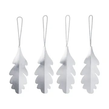 Zawieszki dekoracyjne, liść dębu, 13,5 cm, 4-pak - Srebrny - Ferm Living