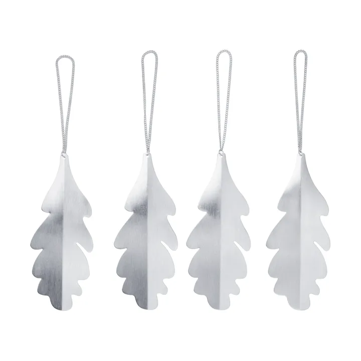 Zawieszki dekoracyjne, liść dębu, 13,5 cm, 4-pak - Srebrny - Ferm Living