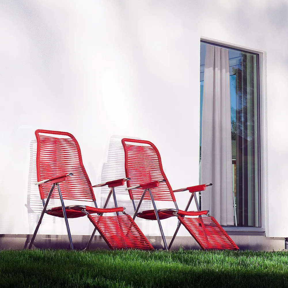 Leżak Spaghetti z podnóżkiem, Czerwony Fiam