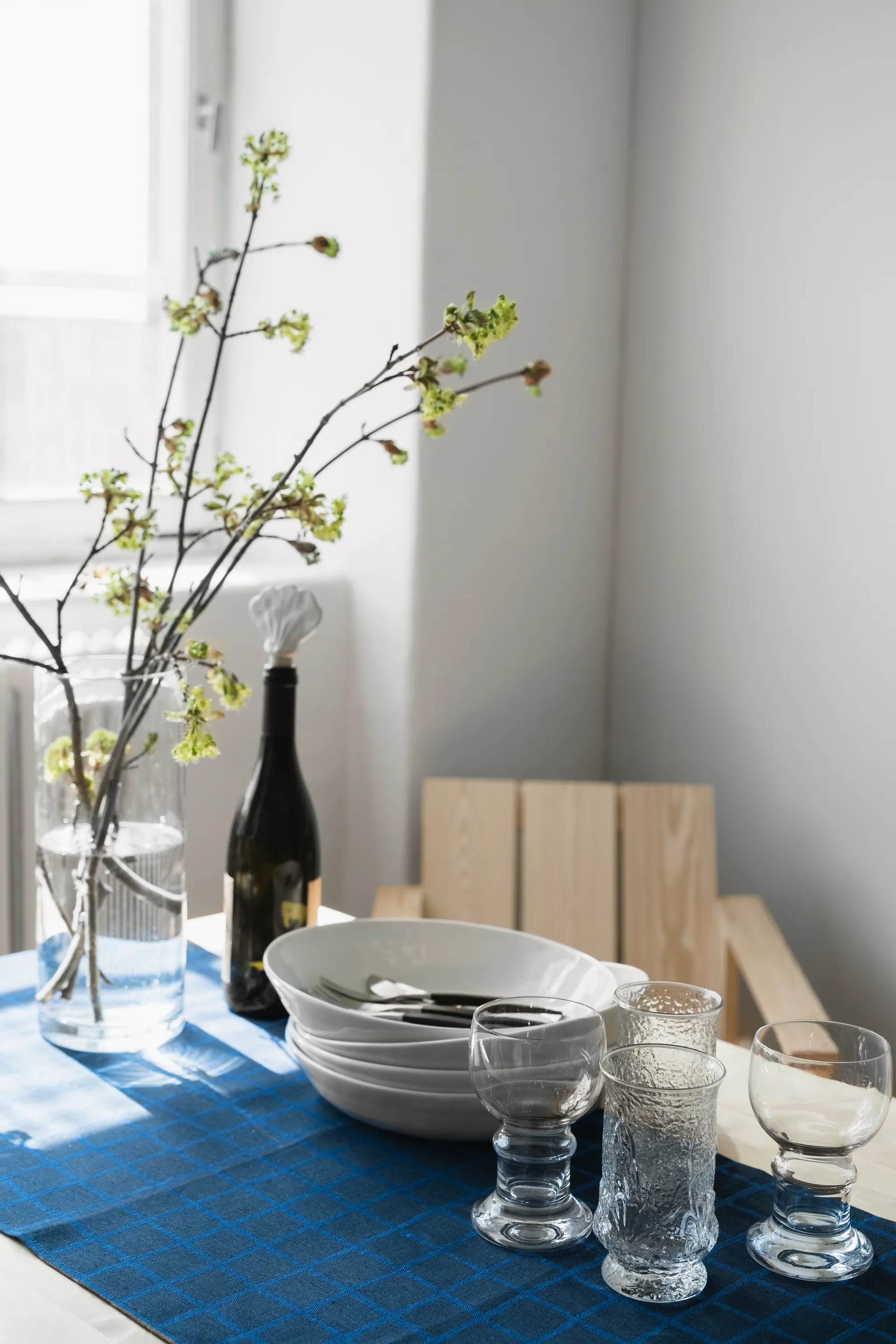 Bieżnik żakardowy w kratę 45x150 cm, Blue-black Fine Little Day