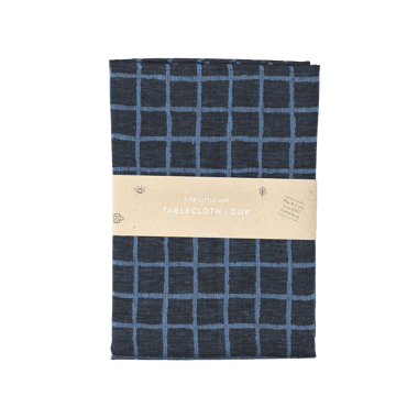 Obrus żakardowy w kratę 147x147 cm - Blue-black - Fine Little Day