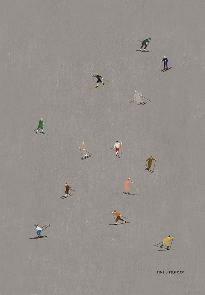 Plakat Skiers 50x70 cm - Szary - Fine Little Day