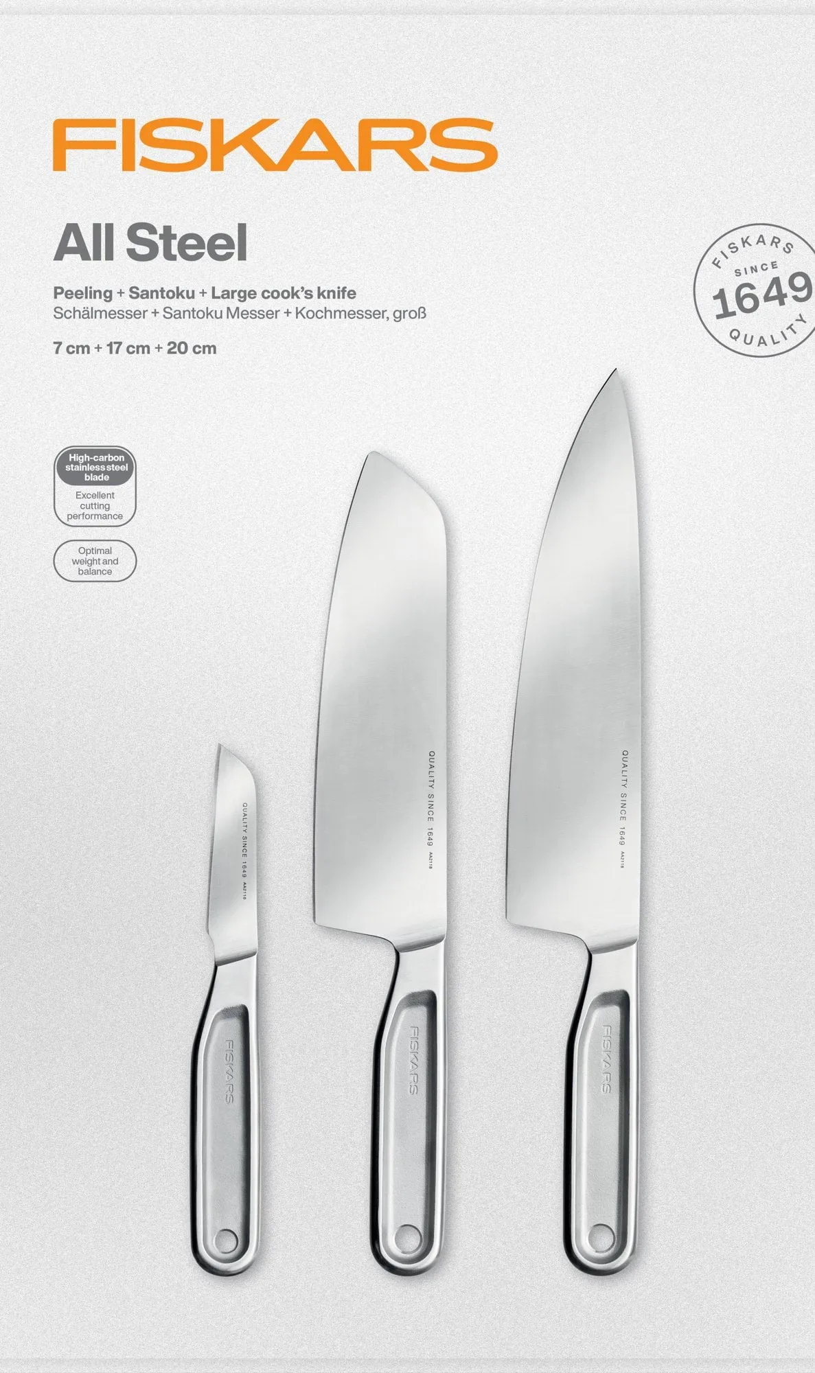 All Steel zestaw noży, 3 części Fiskars