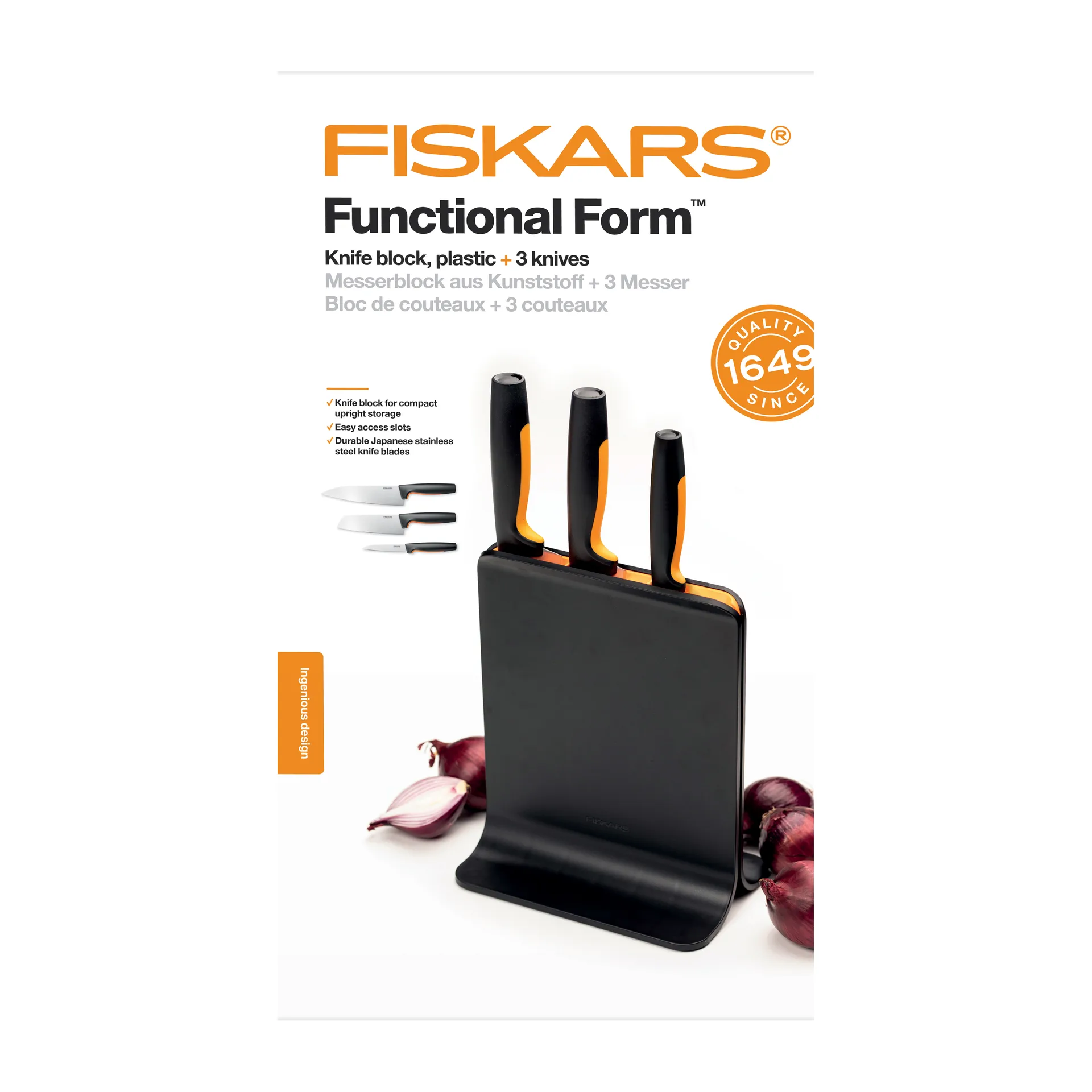 Blok na noże z tworzywa sztucznego Functional Form z 3 nożami, 4 części Fiskars