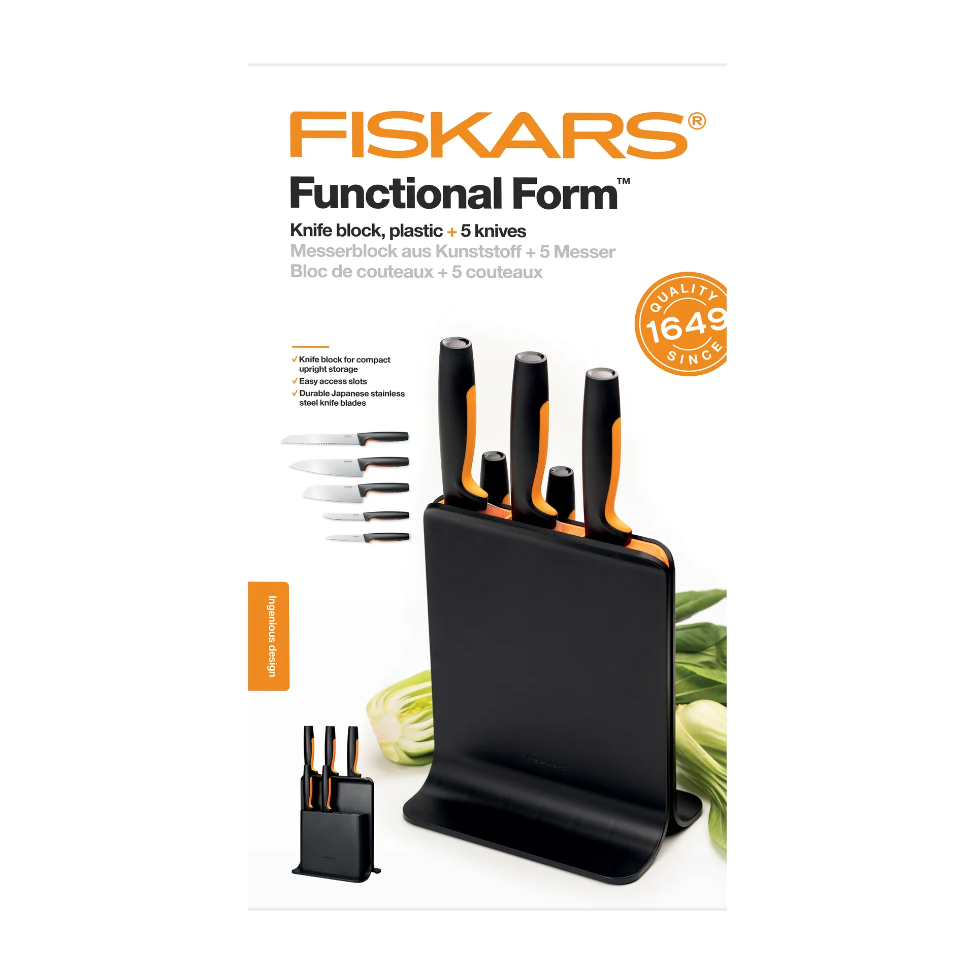Blok na noże z tworzywa sztucznego Functional Form z 5 nożami, 6 części Fiskars