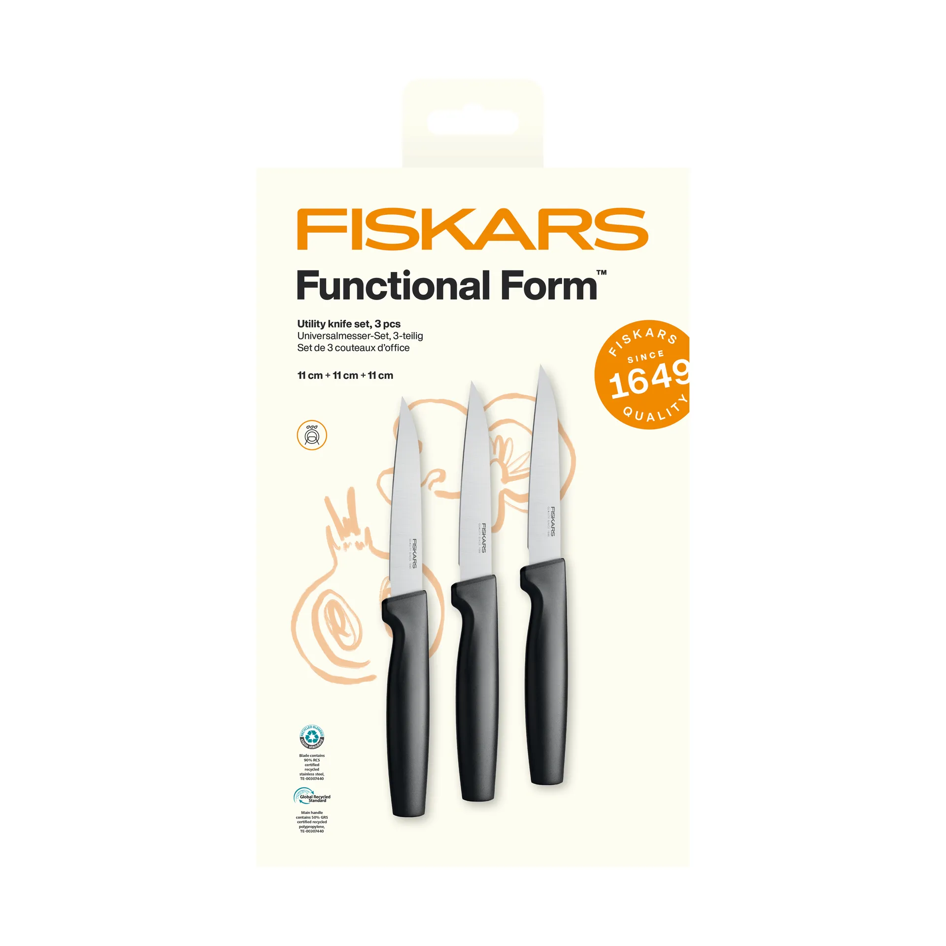 Functional Form zestaw noży uniwersalnych, Stal nierdzewna, 3 części Fiskars