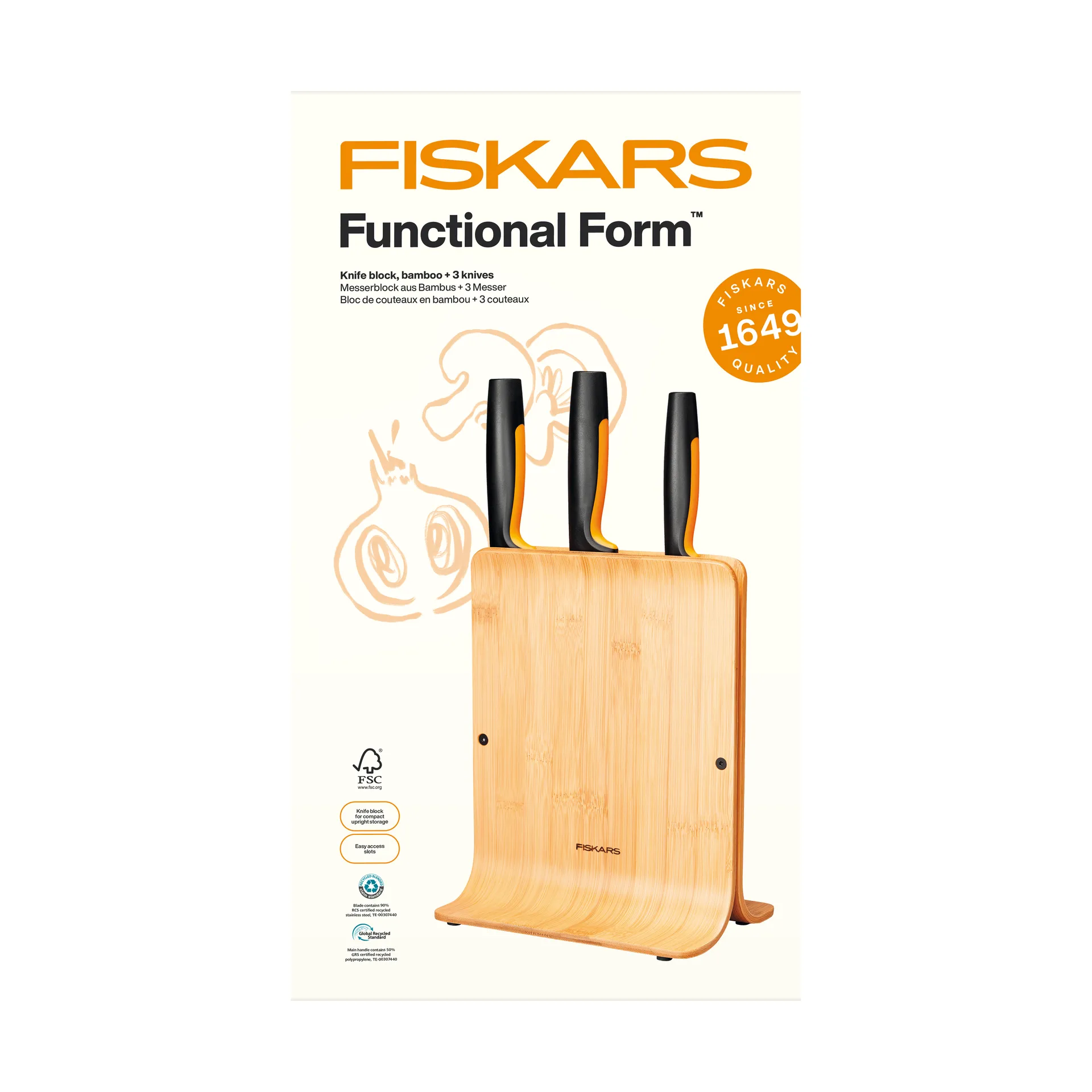 Functional Form zestaw noży z blokiem, Bambus, 4 części Fiskars