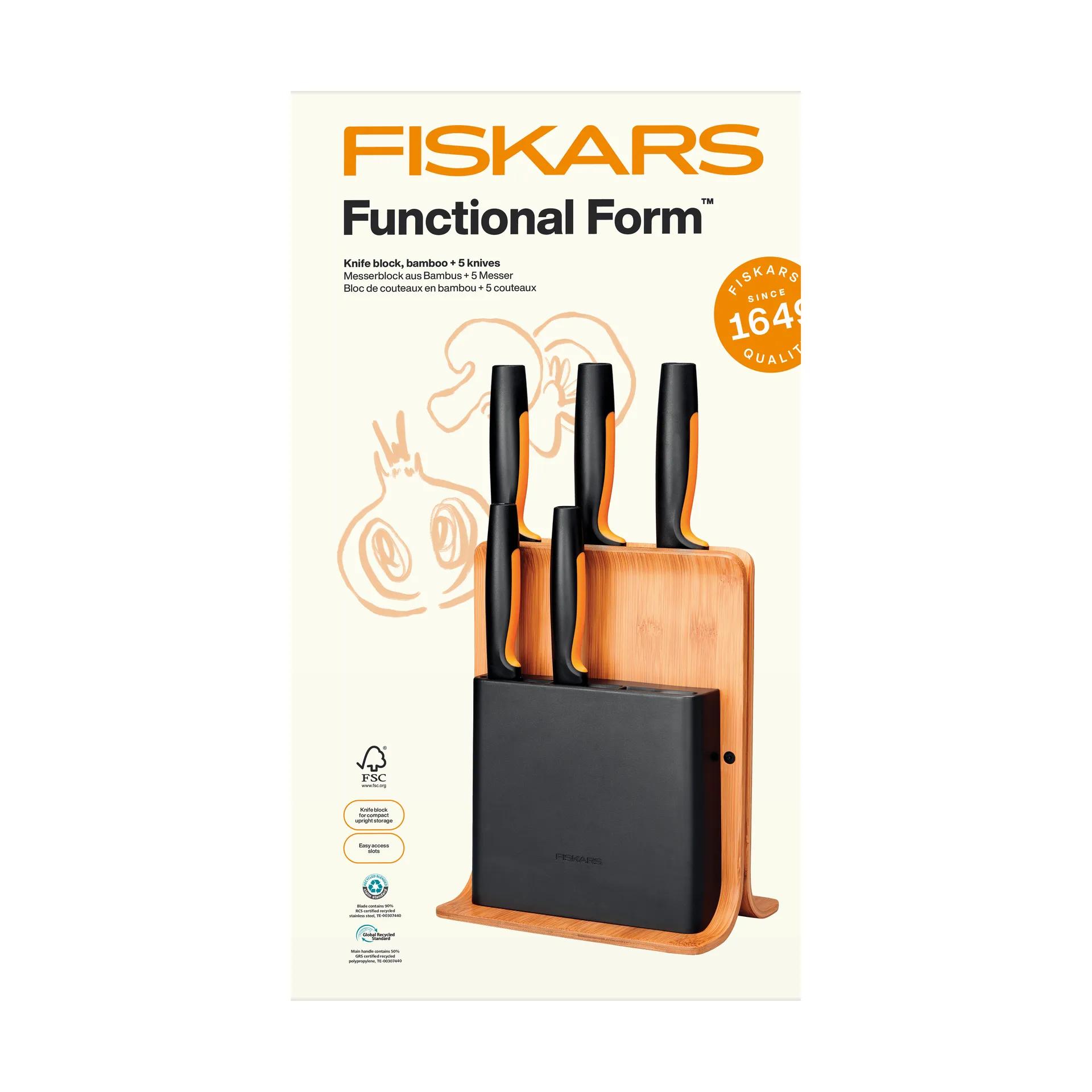 Functional Form zestaw noży z blokiem, Bambus, 6 części Fiskars