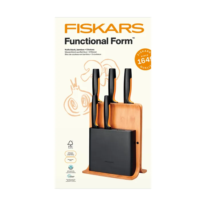 Functional Form zestaw noży z blokiem - Bambus, 6 części - Fiskars