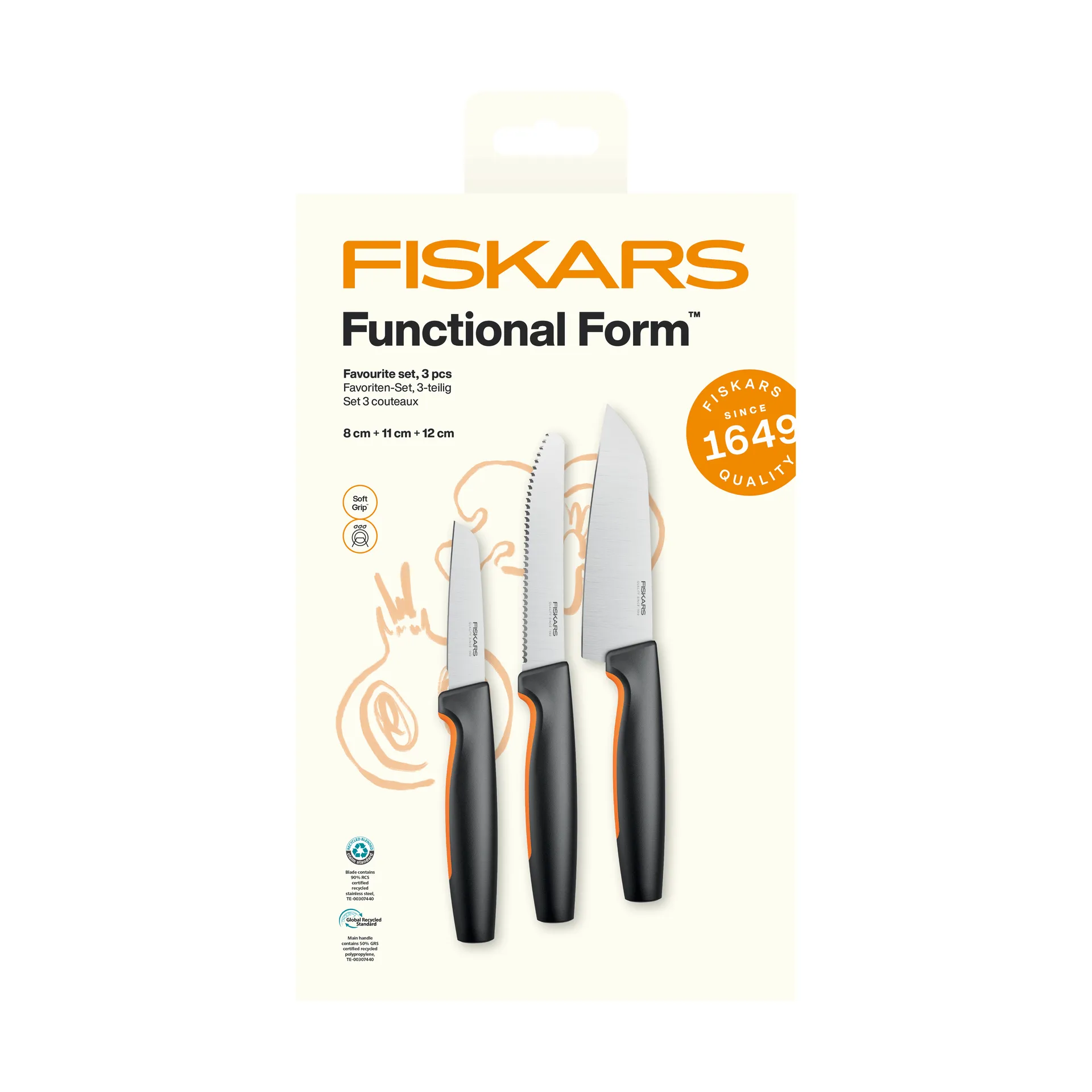 Functional Form zestaw ulubionych noży, Stal nierdzewna, 3 części Fiskars