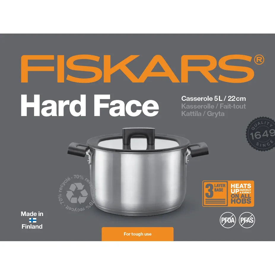 Garnek Hard Face Steel z pokrywą, 5 L Fiskars