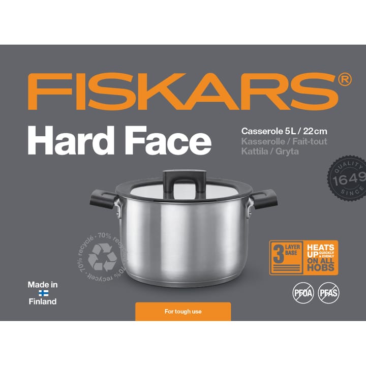 Garnek Hard Face Steel z pokrywą, 5 L Fiskars