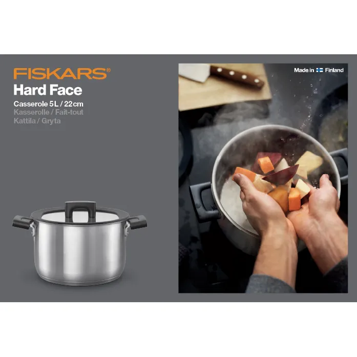 Garnek Hard Face Steel z pokrywą, 5 L Fiskars
